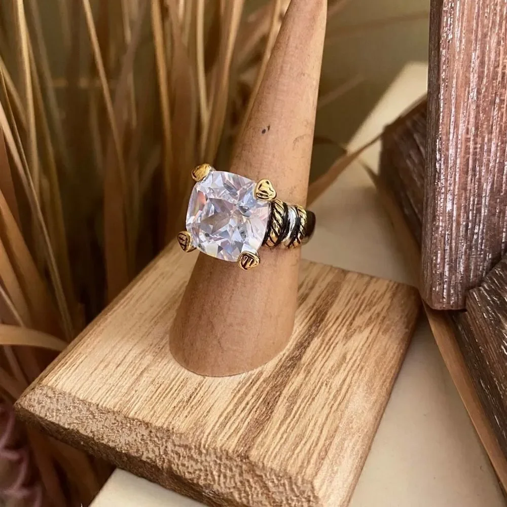 Two Tone AAA CZ Statement Ring With Galvanic Plating  Sizes 7,9,10
